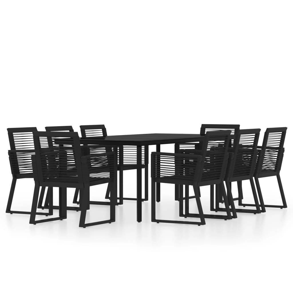 vidaXL Dining Set | Black | Powder-coated steel, glass, PVC rattan | Large