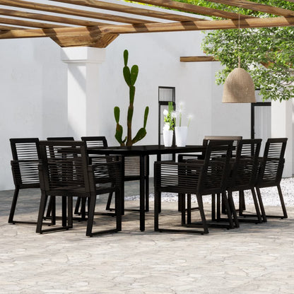 vidaXL Dining Set | Black | Powder-coated steel, glass, PVC rattan | Large