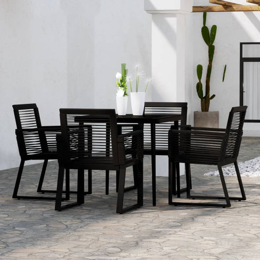 vidaXL Dining Set | Black | Powder-coated steel, glass, PVC rattan