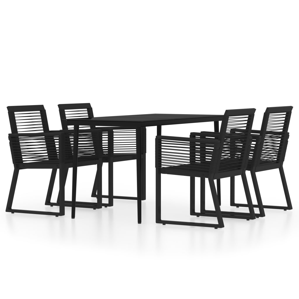 vidaXL Dining Set | Black | Powder-coated steel, glass, PVC rattan | Medium