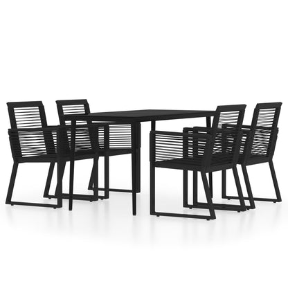 vidaXL Dining Set | Black | Powder-coated steel, glass, PVC rattan | Medium