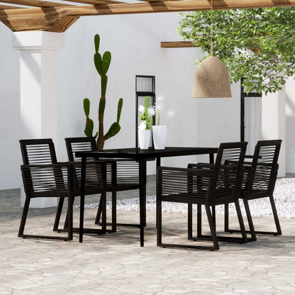vidaXL Dining Set | Black | Powder-coated steel, glass, PVC rattan | Medium