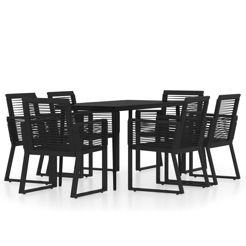 vidaXL Dining Set | Black | Powder-coated steel, glass, PVC rattan | 7 Piece
