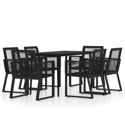 vidaXL Dining Set | Black | Powder-coated steel, glass, PVC rattan | 7 Piece