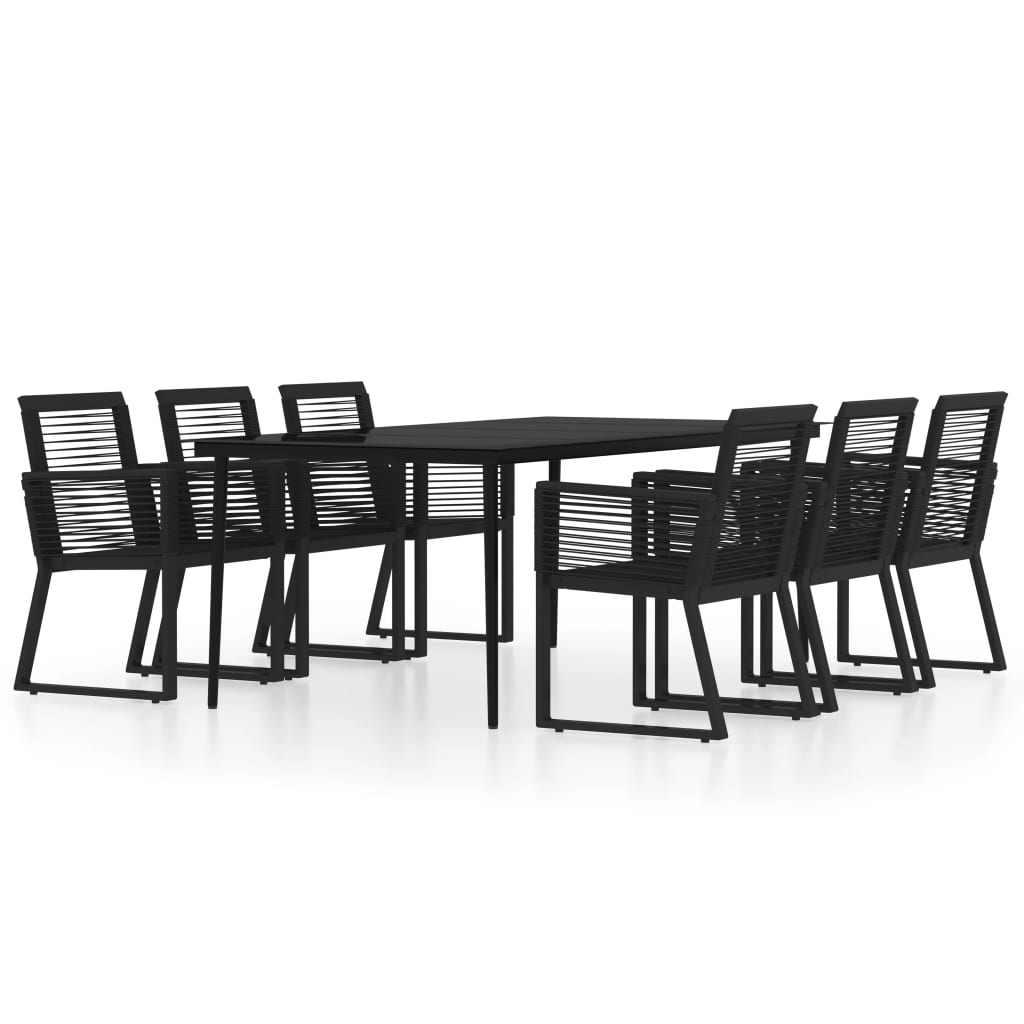 vidaXL Dining Set | Black | Powder-coated steel, glass, PVC rattan