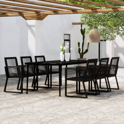 vidaXL Dining Set | Black | Powder-coated steel, glass, PVC rattan