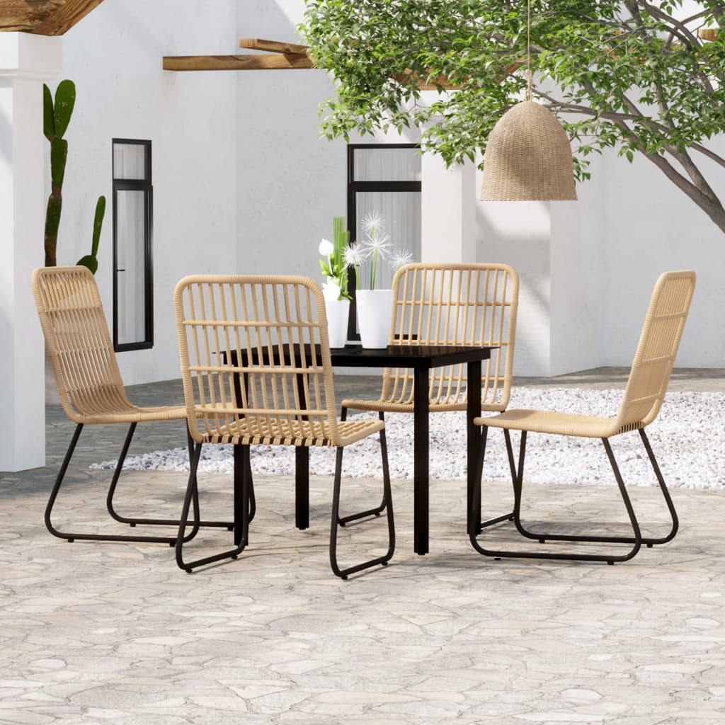 vidaXL Dining Set | Oak and Black | PE Rattan | Medium | Lightweight