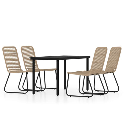 vidaXL Dining Set | Black, Oak | Powder-coated Steel, Glass Tabletop, PE Rattan