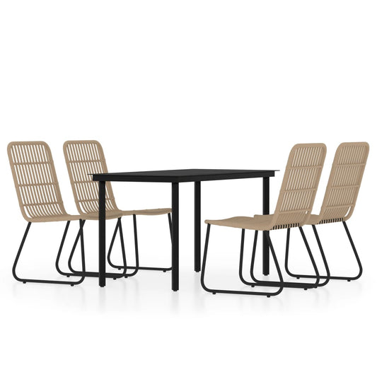 vidaXL Dining Set | Black, Oak | Powder-coated Steel, Glass Tabletop, PE Rattan