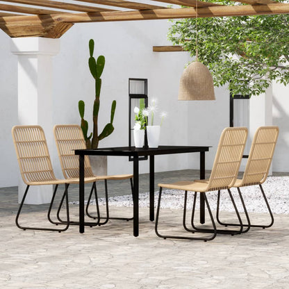 vidaXL Dining Set | Black, Oak | Powder-coated Steel, Glass Tabletop, PE Rattan