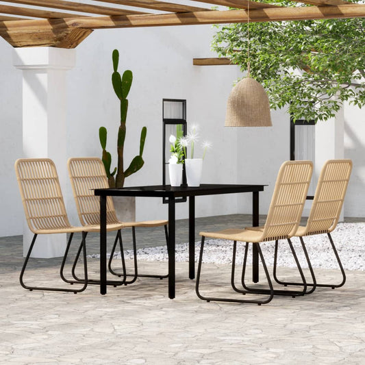 vidaXL Dining Set | Black, Oak | Powder-coated Steel, Glass Tabletop, PE Rattan