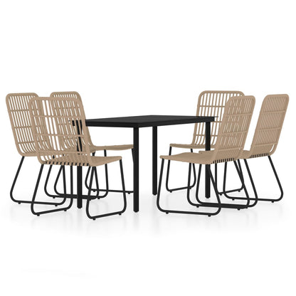 vidaXL Dining Set | Oak and Black | PE Rattan, Powder-Coated Steel, Glass