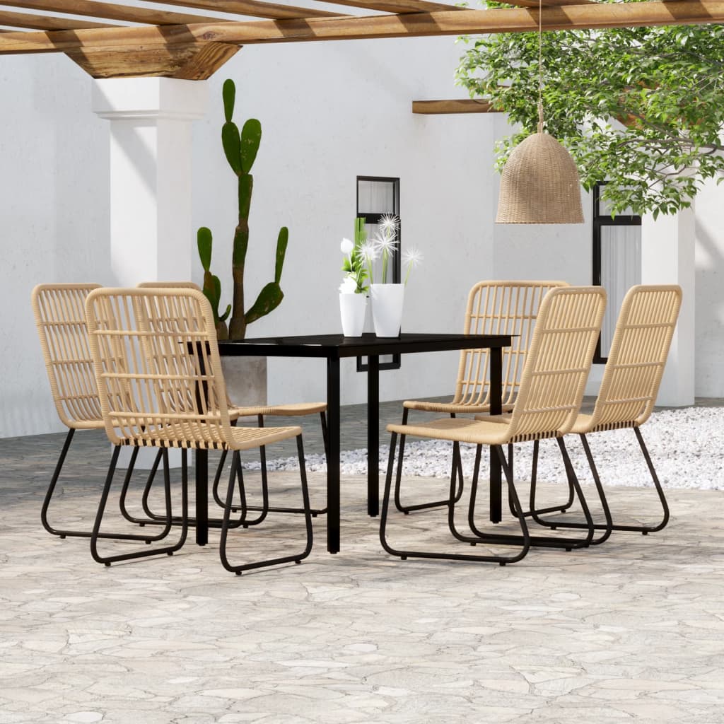 vidaXL Dining Set | Oak and Black | PE Rattan, Powder-Coated Steel, Glass