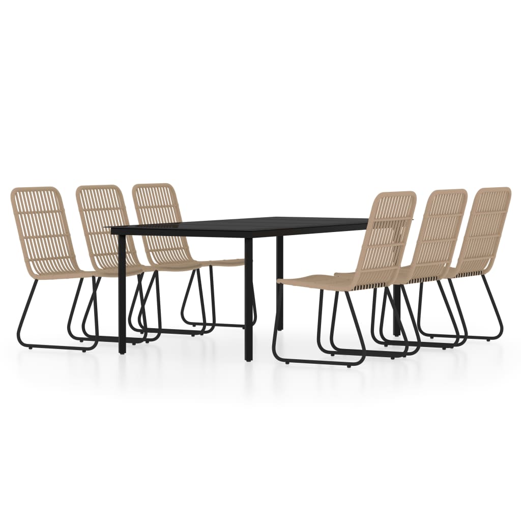 vidaXL Dining Set | Oak, Black | Powder-coated steel, PE rattan, glass | Large