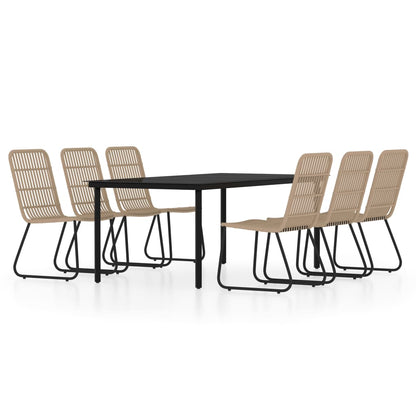 vidaXL Dining Set | Oak, Black | Powder-coated steel, PE rattan, glass | Large