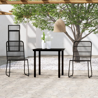 vidaXL Dining Set | Black | Powder-coated steel, glass, PE rattan