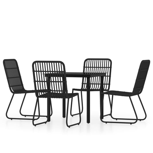 vidaXL Dining Set | Black | Powder-coated steel, PE rattan, Glass | 5 Piece Set