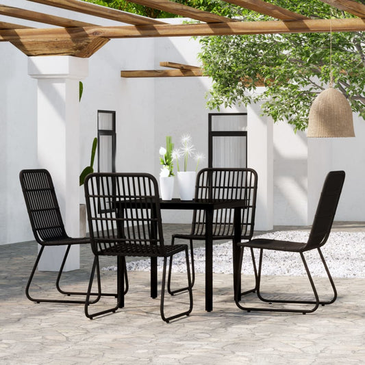 vidaXL Dining Set | Black | Powder-coated steel, PE rattan, Glass | 5 Piece Set