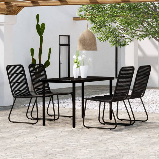 vidaXL Dining Set | Black | Powder-Coated Steel, PE Rattan, Glass | 5 Piece Set