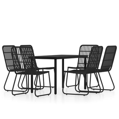 vidaXL Dining Set | Black | Powder-coated steel, glass, PE rattan | 7 Piece