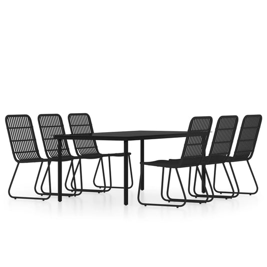 vidaXL Dining Set | Black | Powder-coated steel, PE rattan, glass | Large