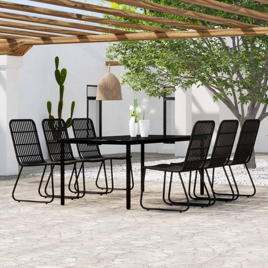 vidaXL Dining Set | Black | Powder-coated steel, PE rattan, glass | Large