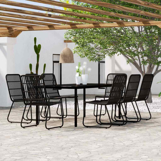 vidaXL 9 Piece Garden Dining Set Black