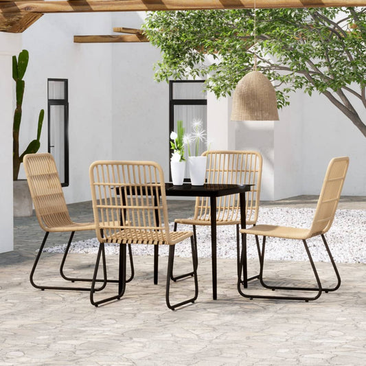 vidaXL Dining Set | Oak and Black | PE Rattan and Powder-Coated Steel