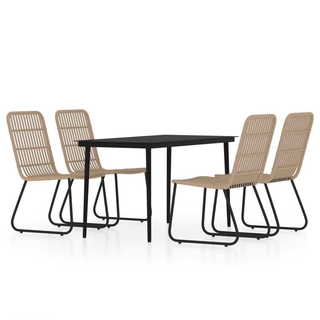 vidaXL Dining Set | Oak and black | PE rattan, powder-coated steel, glass