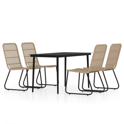 vidaXL Dining Set | Oak and black | PE rattan, powder-coated steel, glass