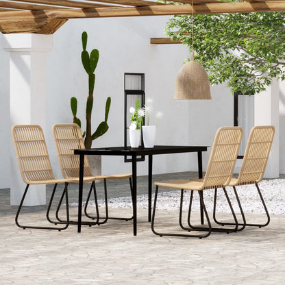 vidaXL Dining Set | Oak and black | PE rattan, powder-coated steel, glass