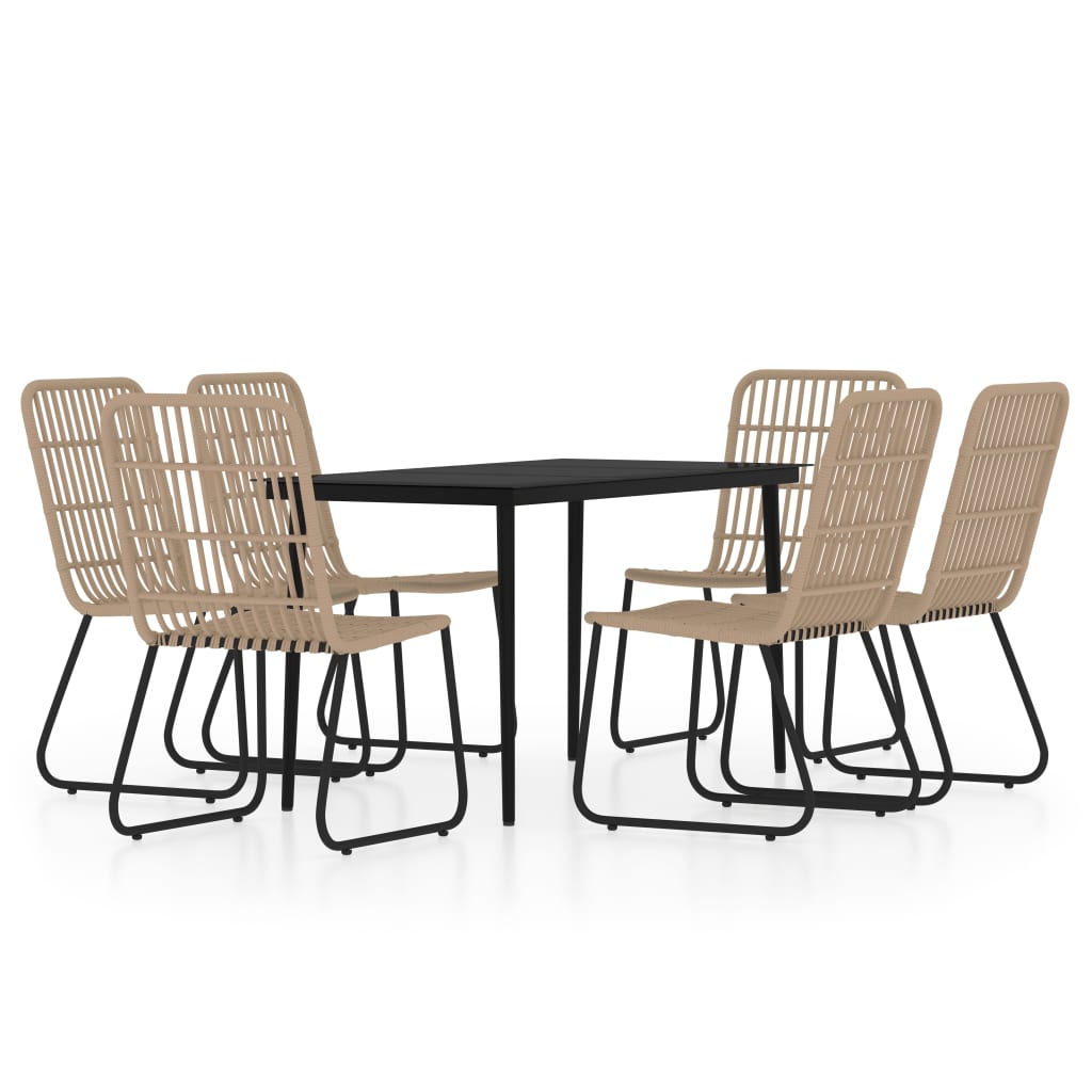 vidaXL Dining Set | Black | PE rattan, powder-coated steel | 7 Piece Set