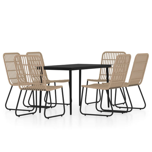 vidaXL Dining Set | Black | PE rattan, powder-coated steel | 7 Piece Set