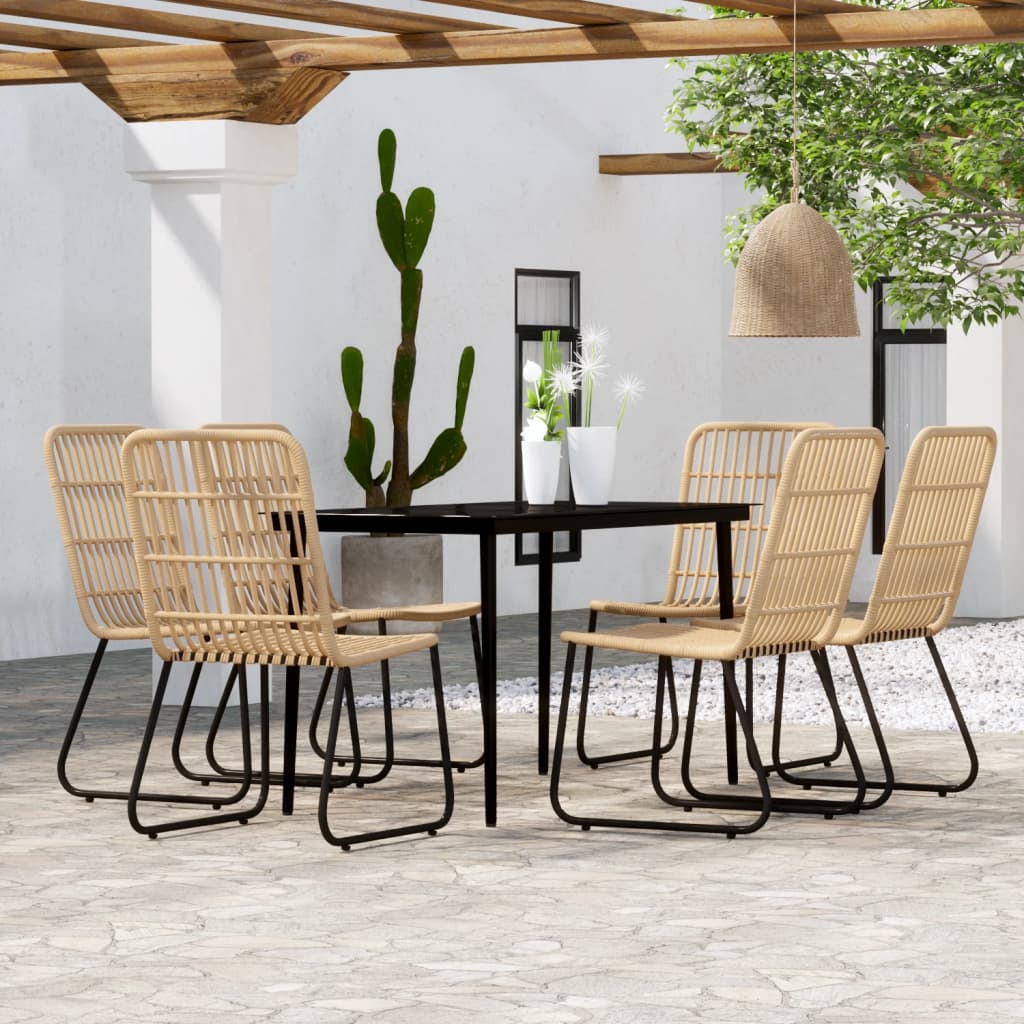 vidaXL Dining Set | Black | PE rattan, powder-coated steel | 7 Piece Set