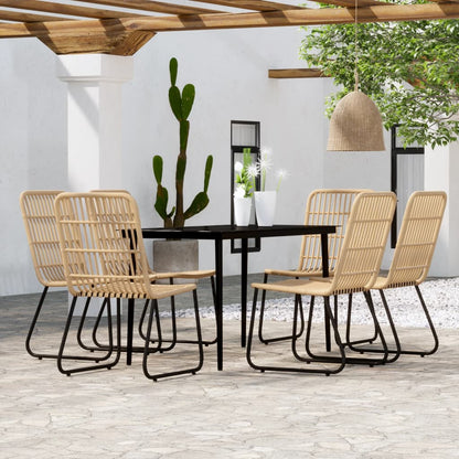 vidaXL Dining Set | Black | PE rattan, powder-coated steel | 7 Piece Set