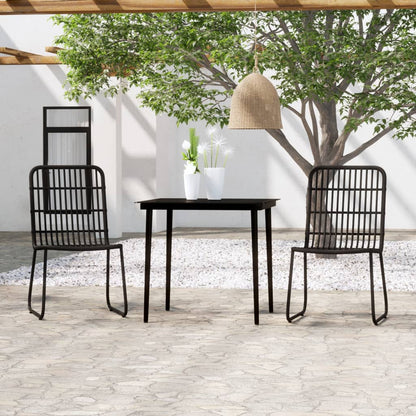 vidaXL Dining Set | Black | PE rattan, powder-coated steel, glass | Medium