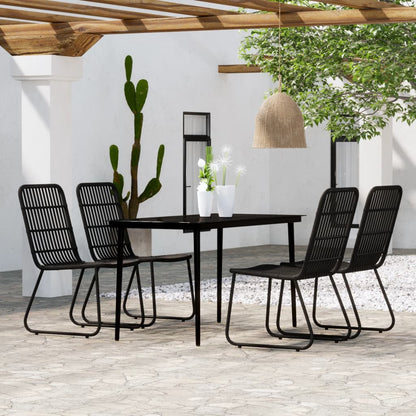 vidaXL Dining Set | Black | Powder-coated steel, glass, PE rattan