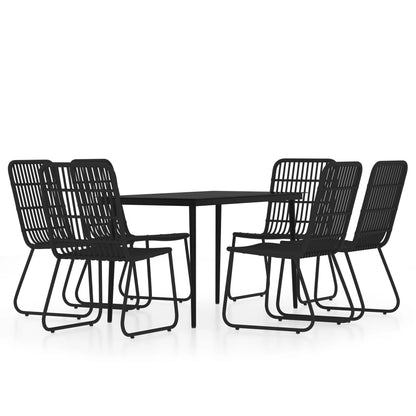 vidaXL Dining Set | Black | Powder-coated steel, PE rattan, glass | Medium