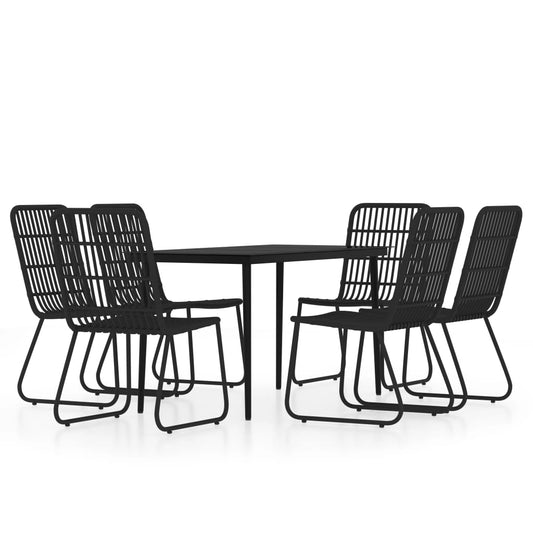 vidaXL Dining Set | Black | Powder-coated steel, PE rattan, glass | Medium