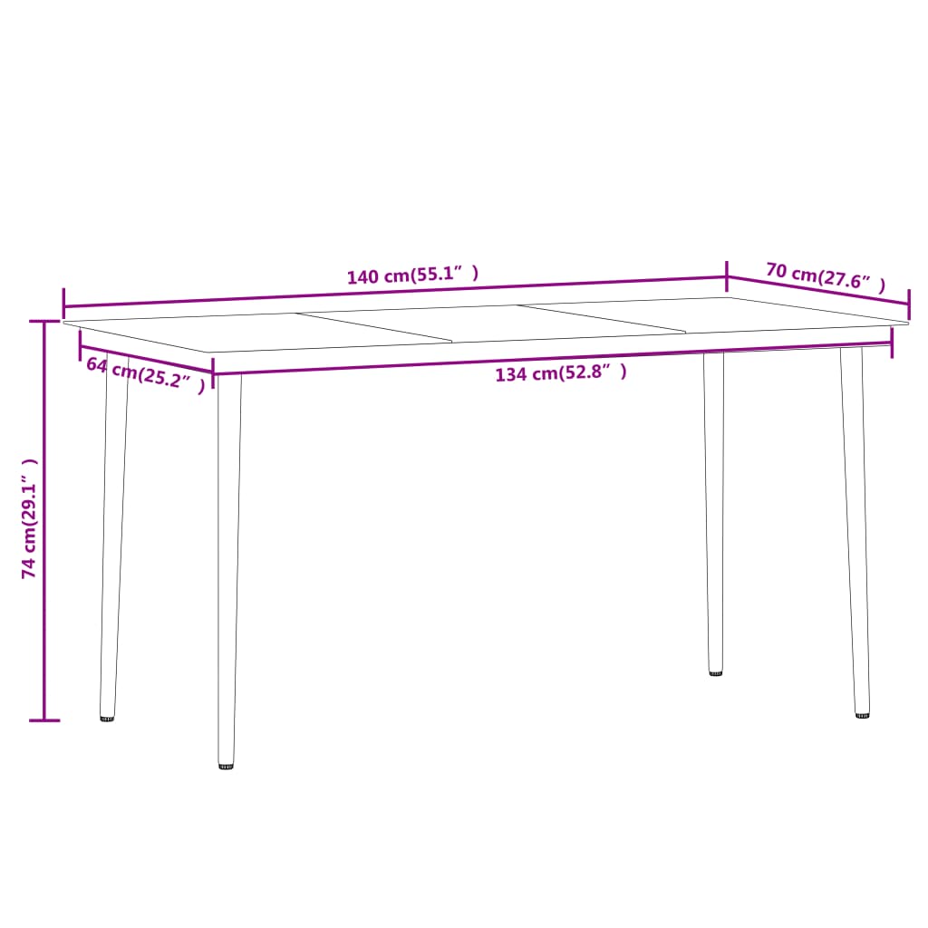vidaXL Dining Set | Black | Powder-coated steel, PE rattan, glass | Medium