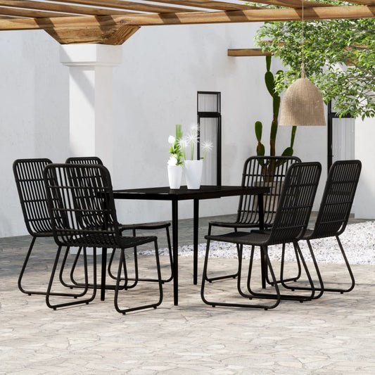 vidaXL Dining Set | Black | Powder-coated steel, PE rattan, glass | Medium