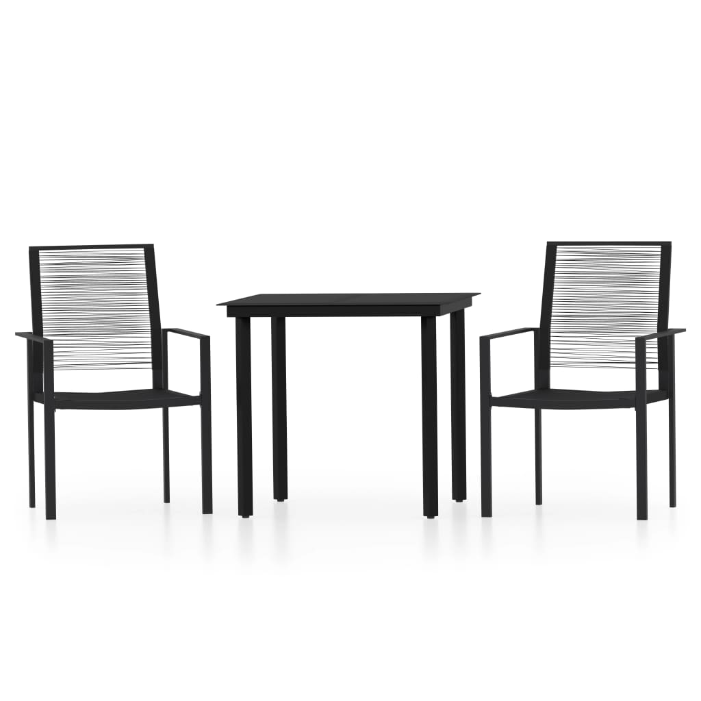 vidaXL Dining Set | Black | Powder-coated steel, PVC hollow rattan, glass
