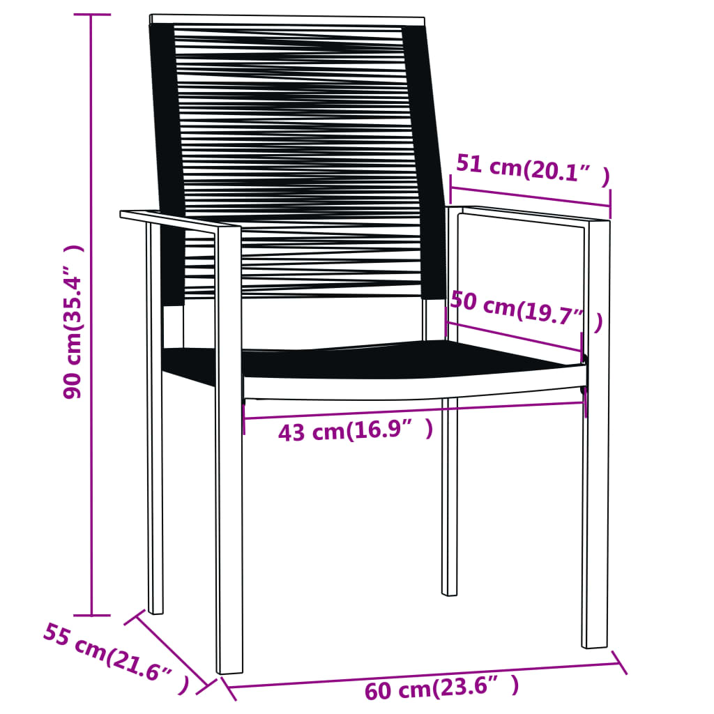 vidaXL Dining Set | Black | Powder-coated steel, PVC hollow rattan, glass
