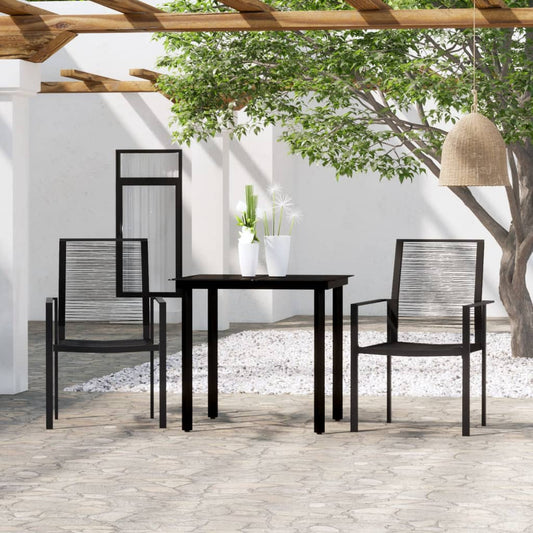 vidaXL Dining Set | Black | Powder-coated steel, PVC hollow rattan, glass