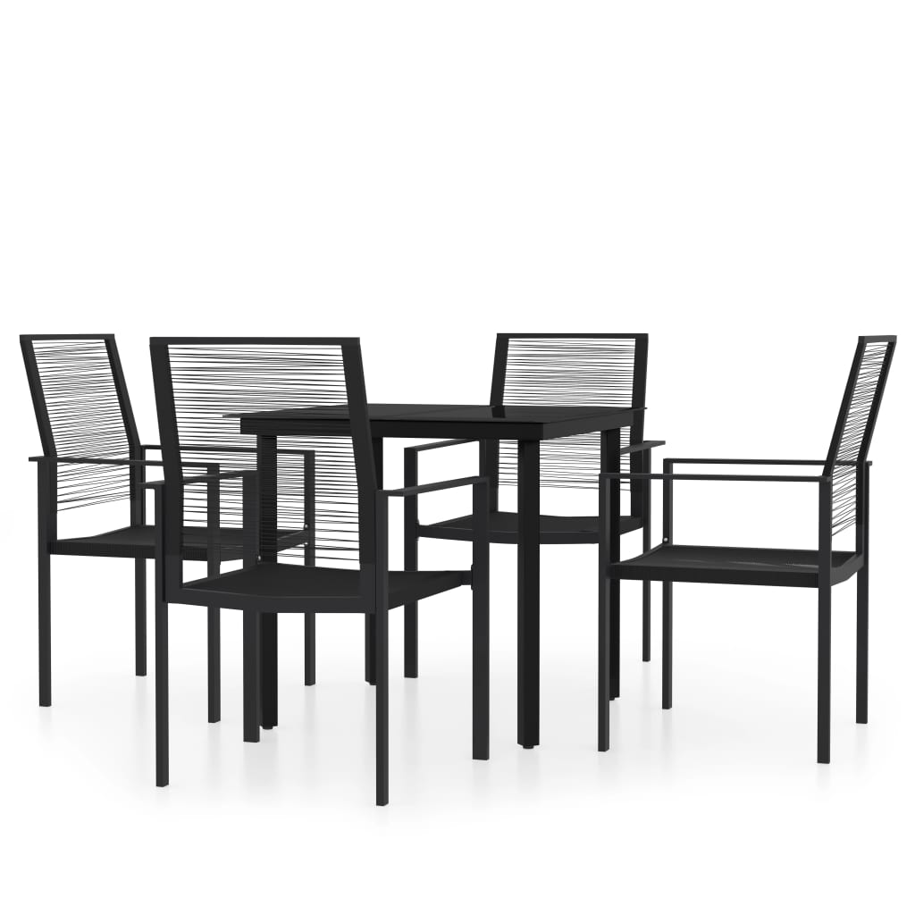 vidaXL Dining Set | Black | Powder-Coated Steel, PVC hollow rattan, Glass