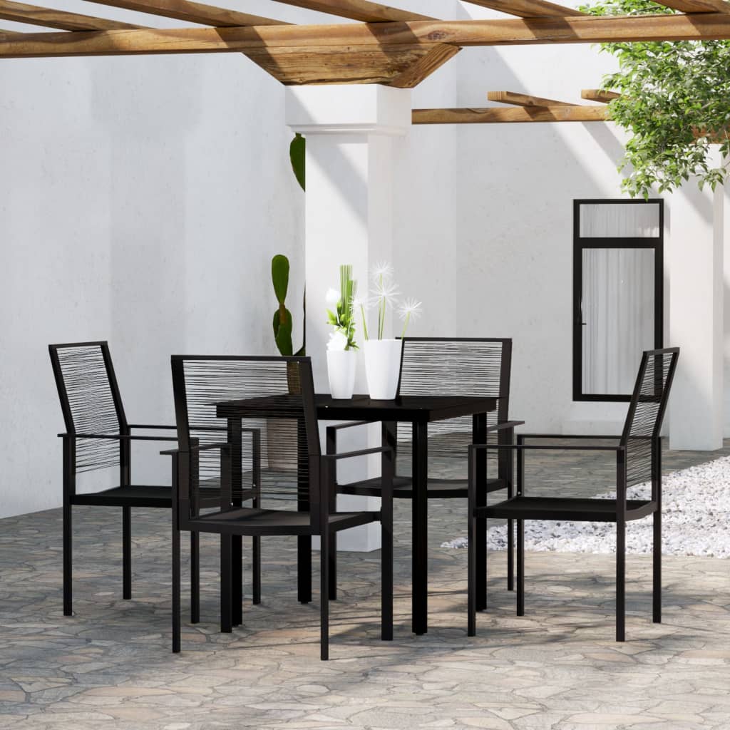 vidaXL Dining Set | Black | Powder-Coated Steel, PVC hollow rattan, Glass