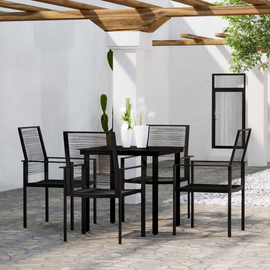 vidaXL Dining Set | Black | Powder-Coated Steel, PVC hollow rattan, Glass