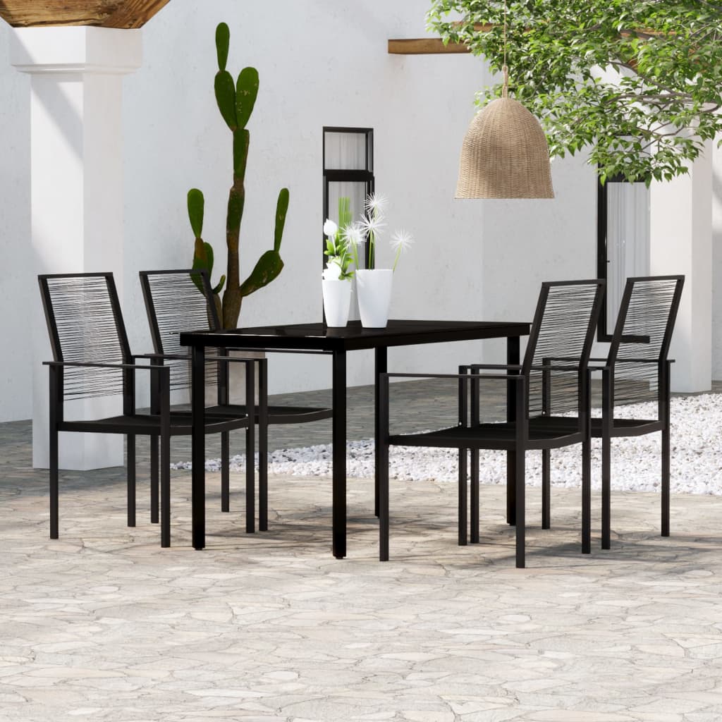 vidaXL Dining Set | Black | Powder-coated steel, PVC hollow rattan, glass