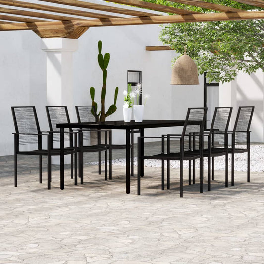 vidaXL Dining Set | Black | Powder-coated steel, glass