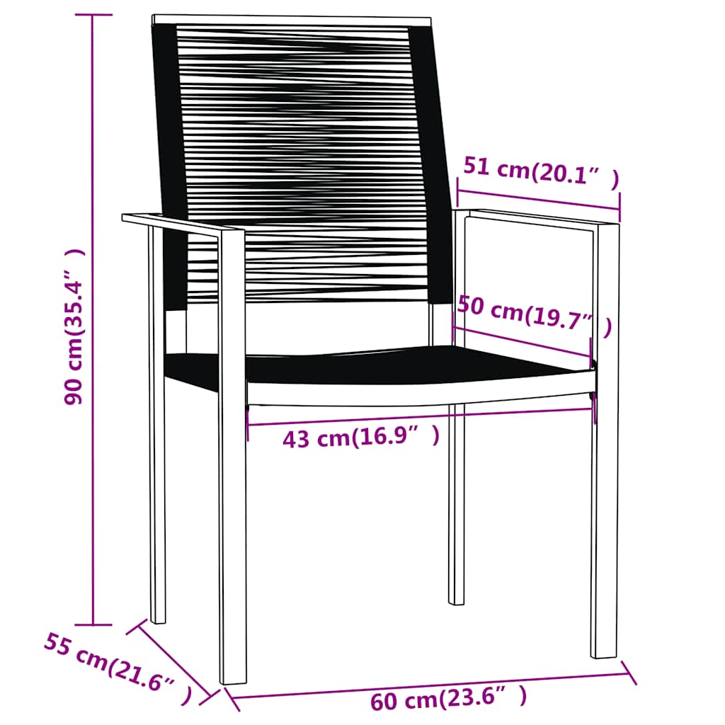 vidaXL 3 Piece Garden Dining Set Black